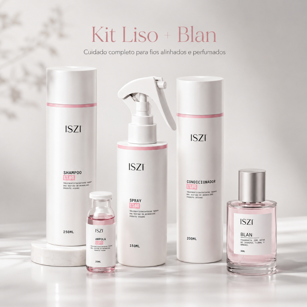 Kit Liso ISZI + Perfume Capilar Blan | Kit Antifrizz Cabelo Liso com Proteção Térmica, Brilho e Perfume 16h