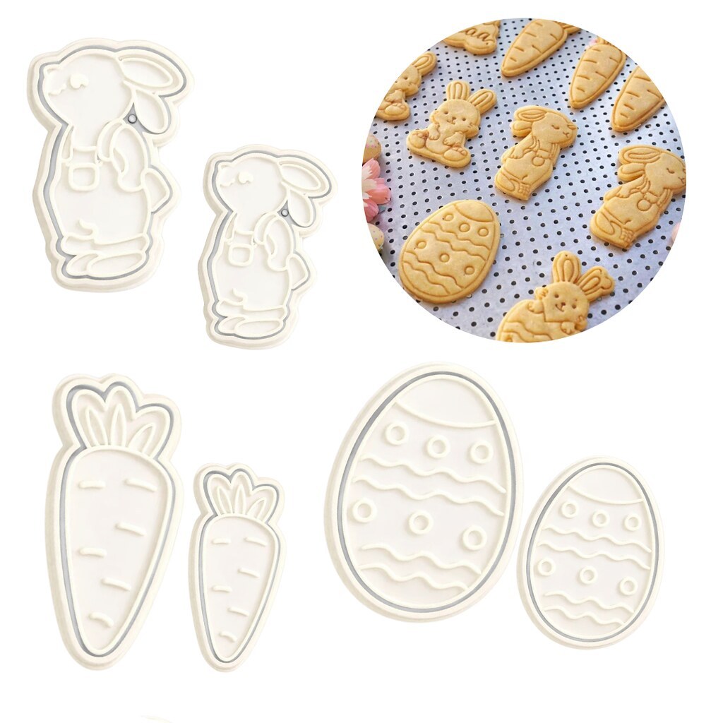 Kit com 6 Cortadores de Biscoito com carimbo de Páscoa para confeitaria e decoração