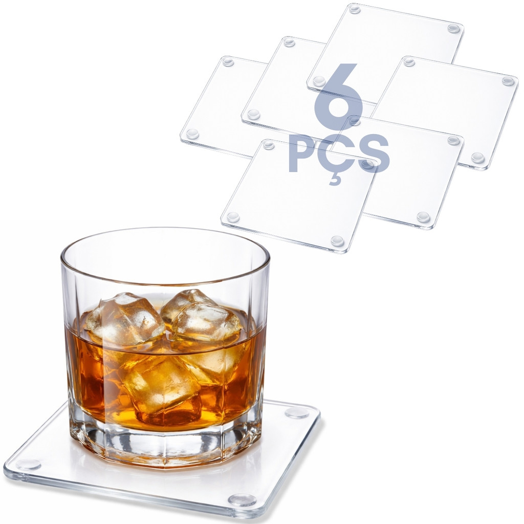 Kit 6 Suporte Bolacha Quadrado Porta Copo Mesa Apoio Bancada Bar Decoração Minimalista