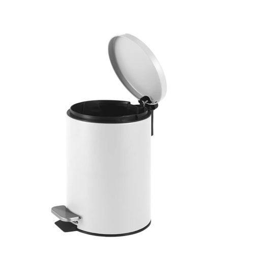 Lixeira Com Pedal Redonda Compacta Acabamento Matte Capacidade 3L 5L Aço Branco Cinza Preto Fosca