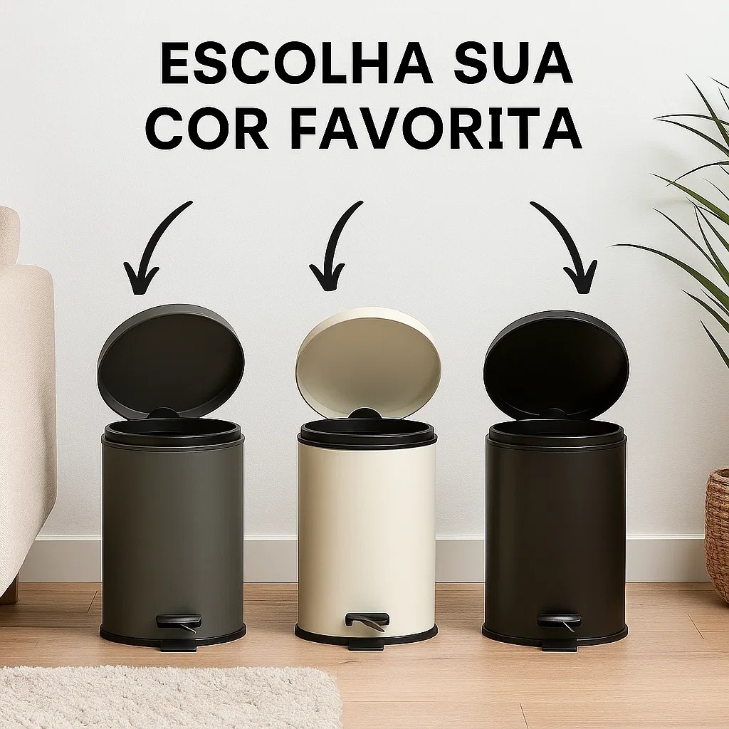 Lixeira Pedal Aço Black Matte 5 Litros Banheiro Escritório