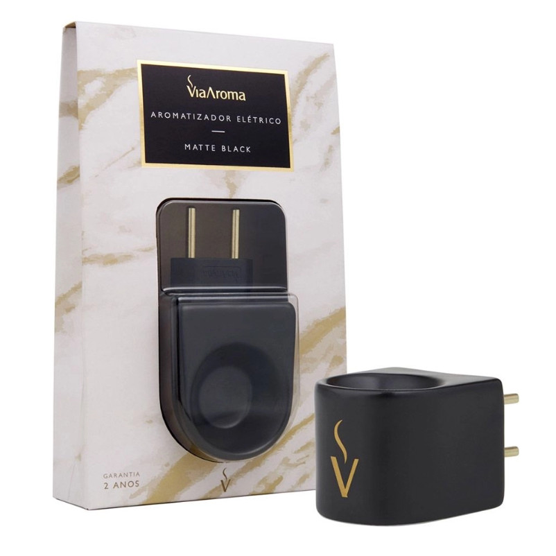 Difusor Aromatizador Eletrico Porcelana Bivolt Matte Black Preto Via Aroma