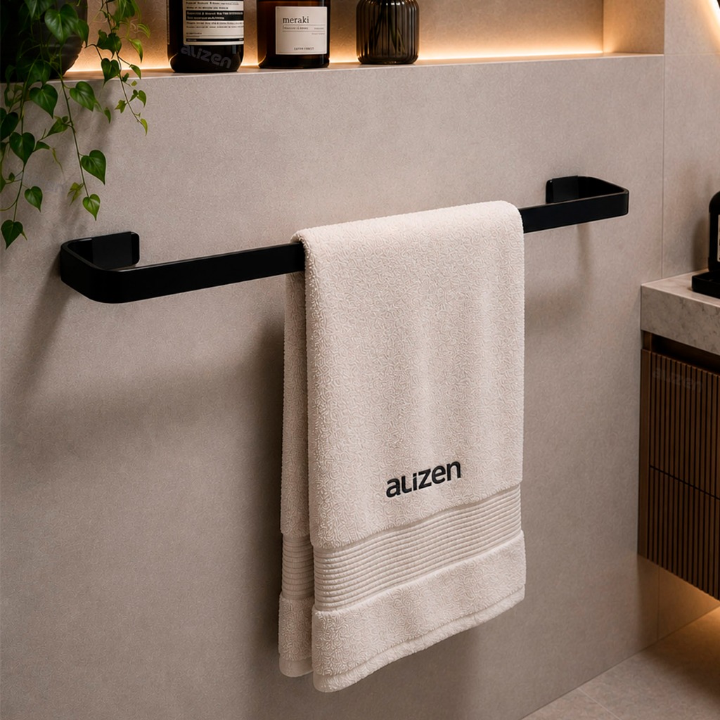 Porta Toalha de Banho Preto Toalheiro Banheiro Preto Fosco Lavabo Suporte de Toalhas