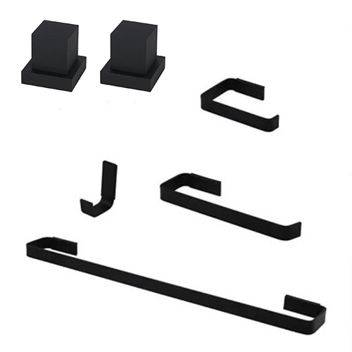Kit de Acessórios para Banheiro Quadrado Preto Fosco Matte Completo + 2 Acabamentos