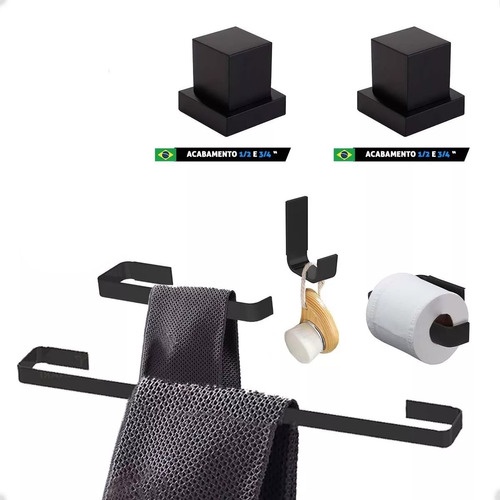 Kit De Acessórios preto Para Banheiro Preto Matte