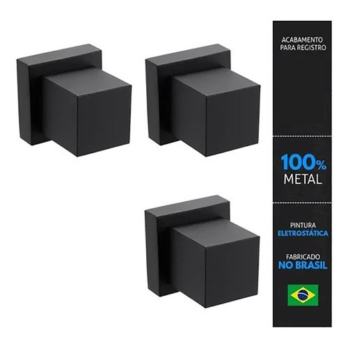 3 Acabamento Quadrado Preto Fosco Matte Padrão Deca para Registro Pressão 1/2 3/4 100% Metal