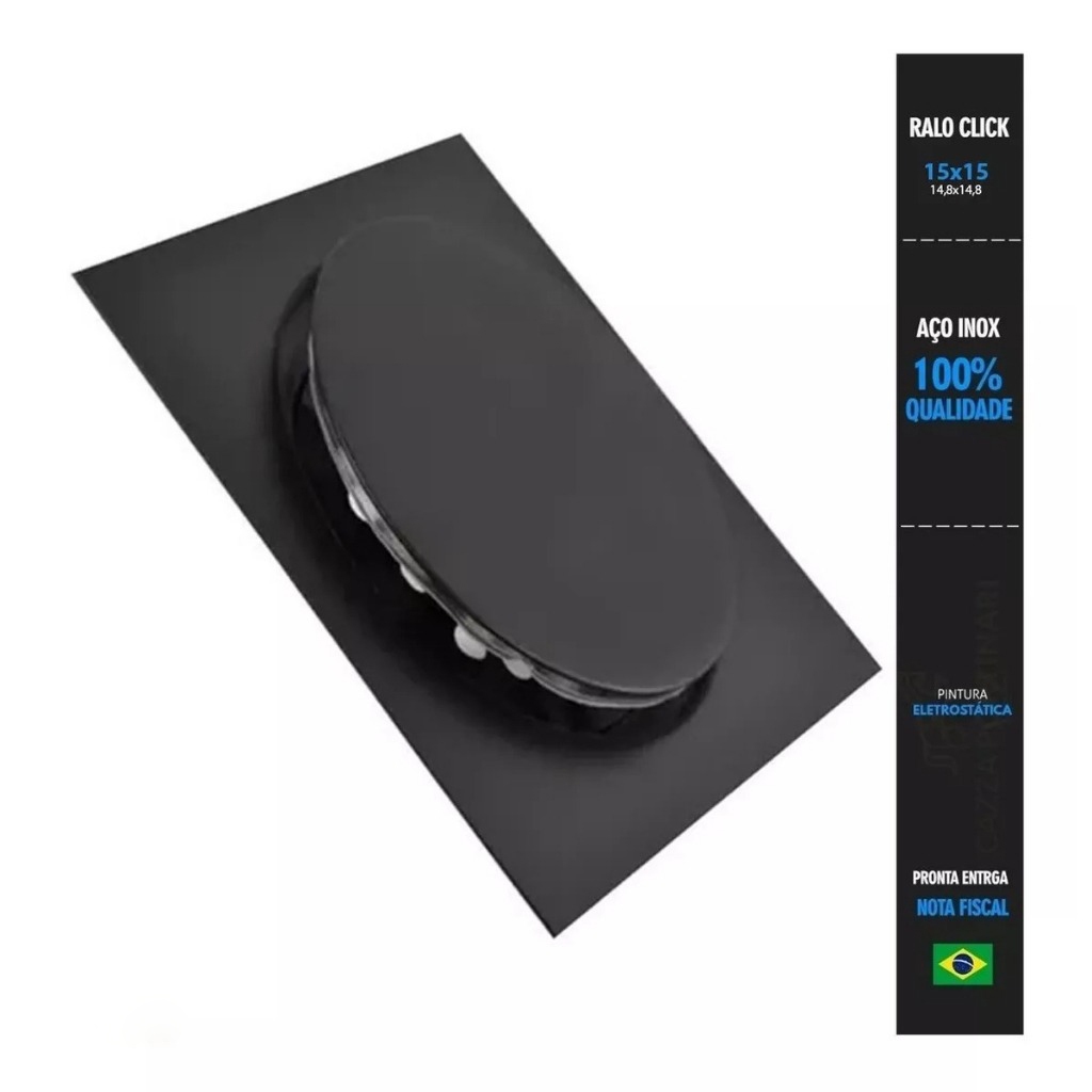 Ralo Click Inteligente para piso 15x15 Preto Fosco Black Matte Click Up Super Luxo