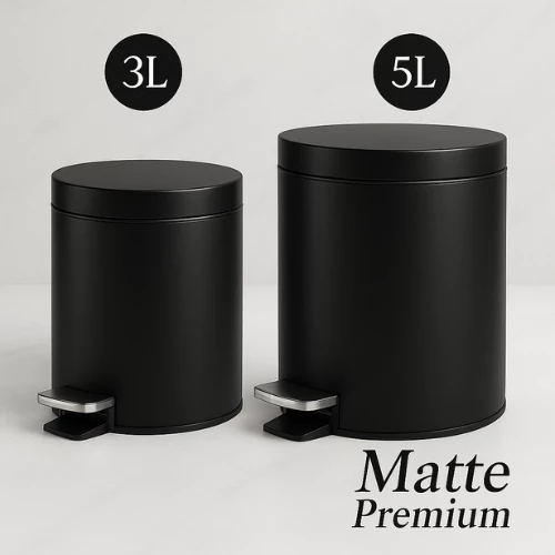 Lixeira Redonda Preta Cesto Lixo com Pedal 5 ou 3 Litros Aço Inox Preto Matte Banheiro Cozinha