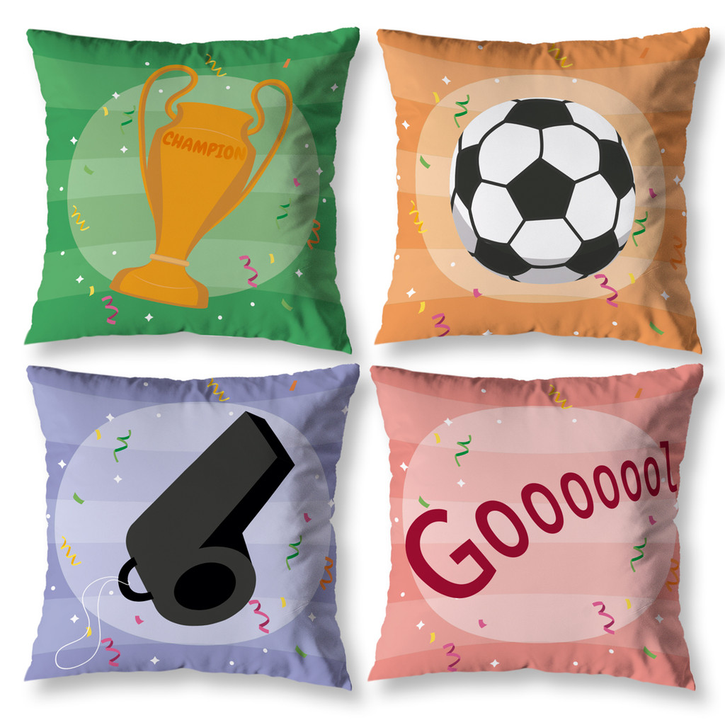 Kit 4 Capas de Almofada Infantil Decorativa Futebol Menino Digital Kids Gol Moderno Estampada