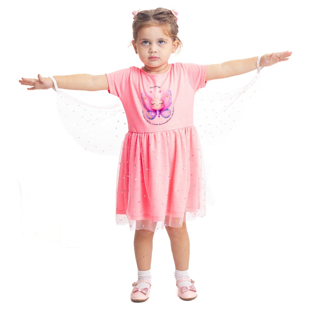 VESTIDO FANTASIA DE UNICÓRNIO COM CAPA EM TULE E VESTIDO BORBOLETA COM ASAS EM TULE BRILHO.