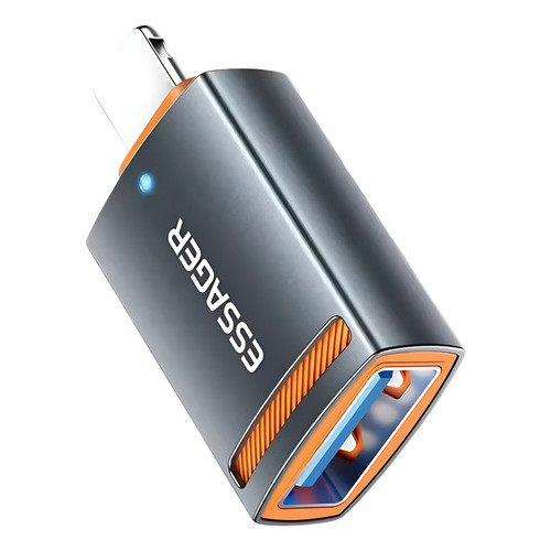 Adaptador OTG USB 3.0 USB-A para USB-C Tipo-C Fêmea 5Gbps Alta Velocidade Cinza