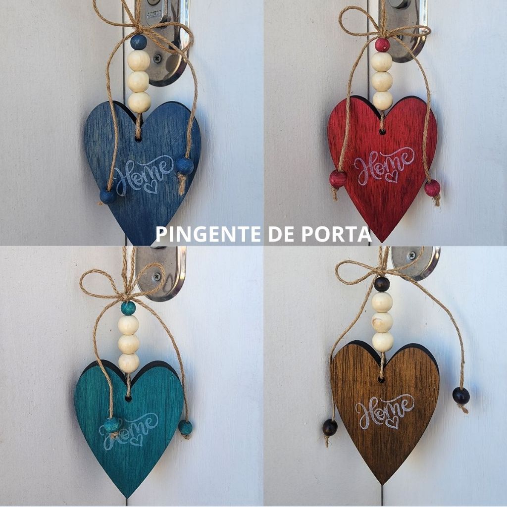 Pingente de Porta Parede em Madeira Rustico Enfeite Porta Coração Decoração Sala e Ambientes Home Decor Estilo Boho Chic