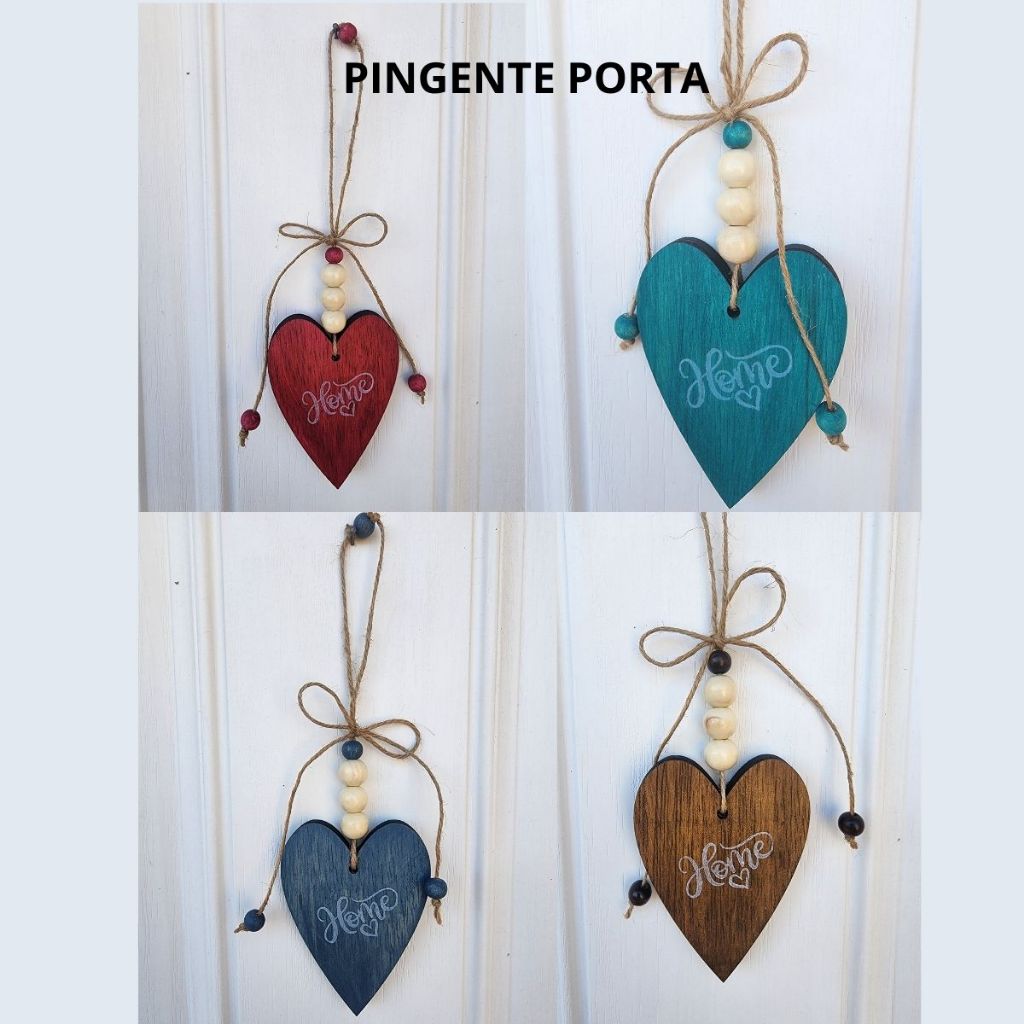 Pingente de Porta Coração de Madeira 24cm – Enfeite de Parede Rústico Artesanal Home Decor
