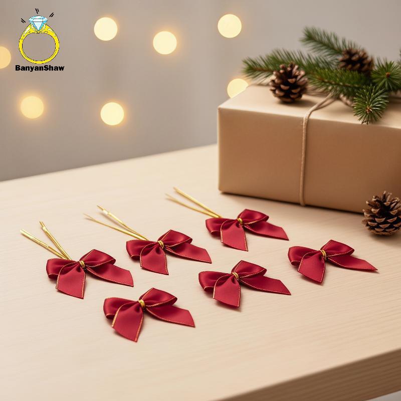 [BANY] Mini Arco Vermelho Ouro Ornamento Laços De Natal Para Árvore Embrulho De Presente Guirlanda Garrafa Acessórios De
