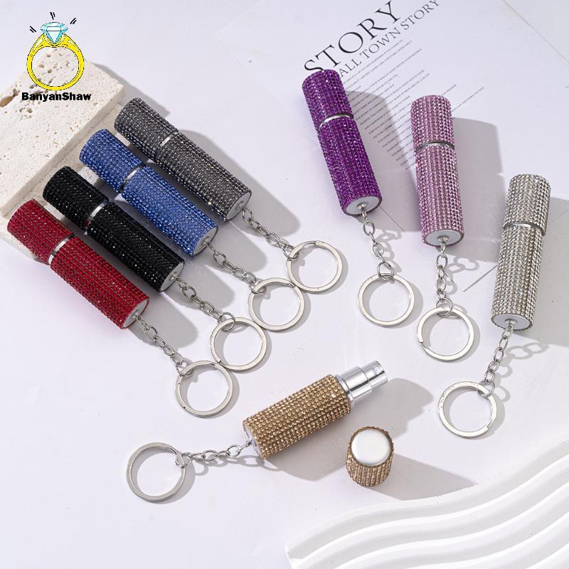 [BANY] Mini 5ml Perfume Recarregável Sub Garrafa Chaveiro Luxo Strass Imprensa Para Uso Diário Presente Amigo Bom