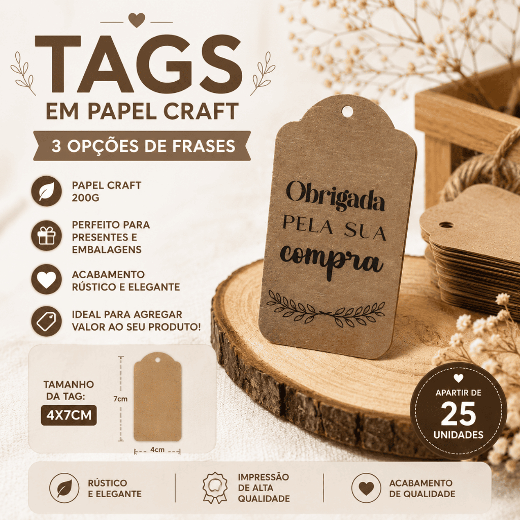 Kit Tag em Papel Kraft 180g – Kit com 25 a 100 Unidades  🏷️✨