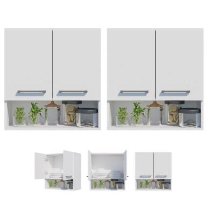Kit 2 Armário Cozinha Aéreo 2 Portas 60cm Com Nicho Resistente AMG