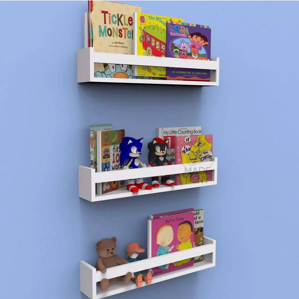 Prateleira Nicho Livros Infantil Quarto 60cm Kit 4 Peça