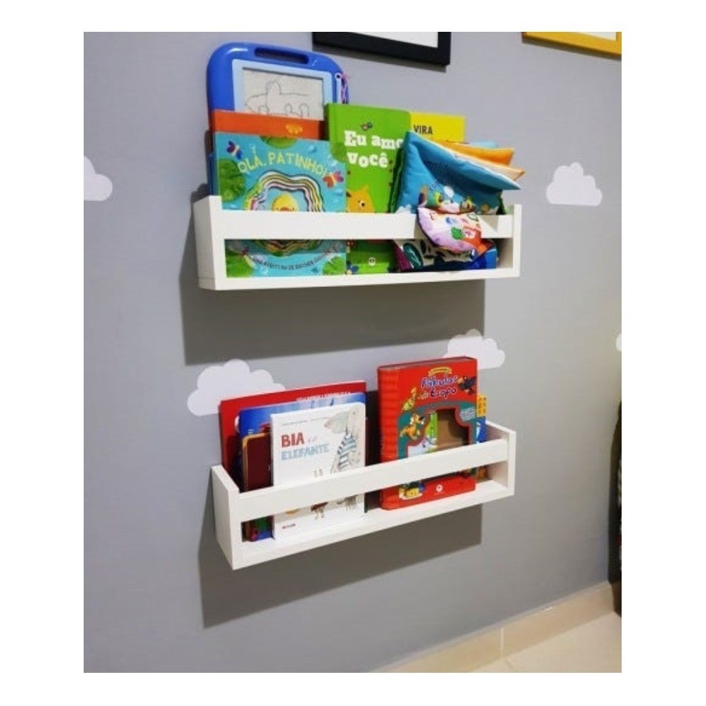 Kit 2 Prateleira Nicho Livros Infantil  60cm Branca