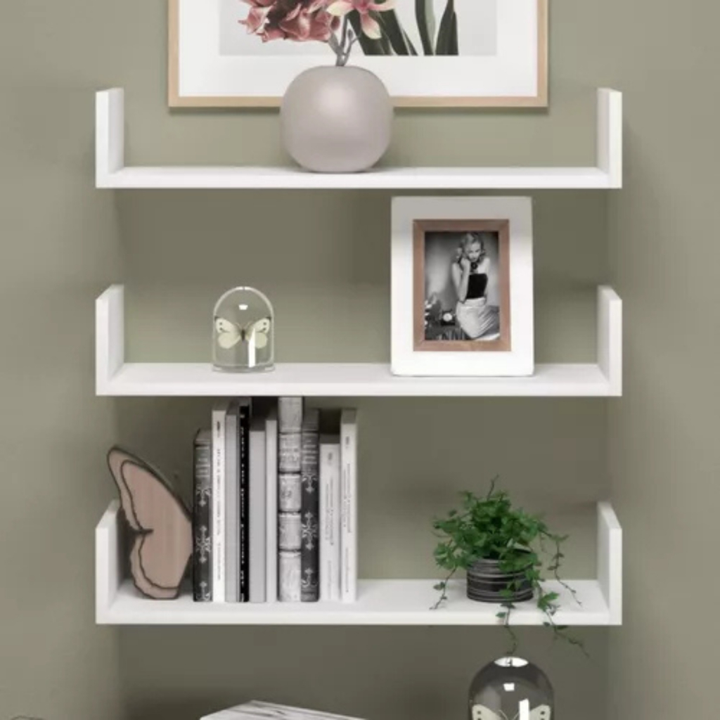 Kit 3 Prateleiras em  U Nichos 60cm em MDF Branco