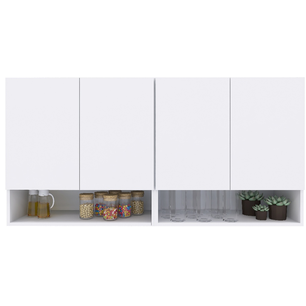 Kit 2 Armário  Aéreo Cozinha 2 Portas 60cm Com Nicho Resistente ClickForte