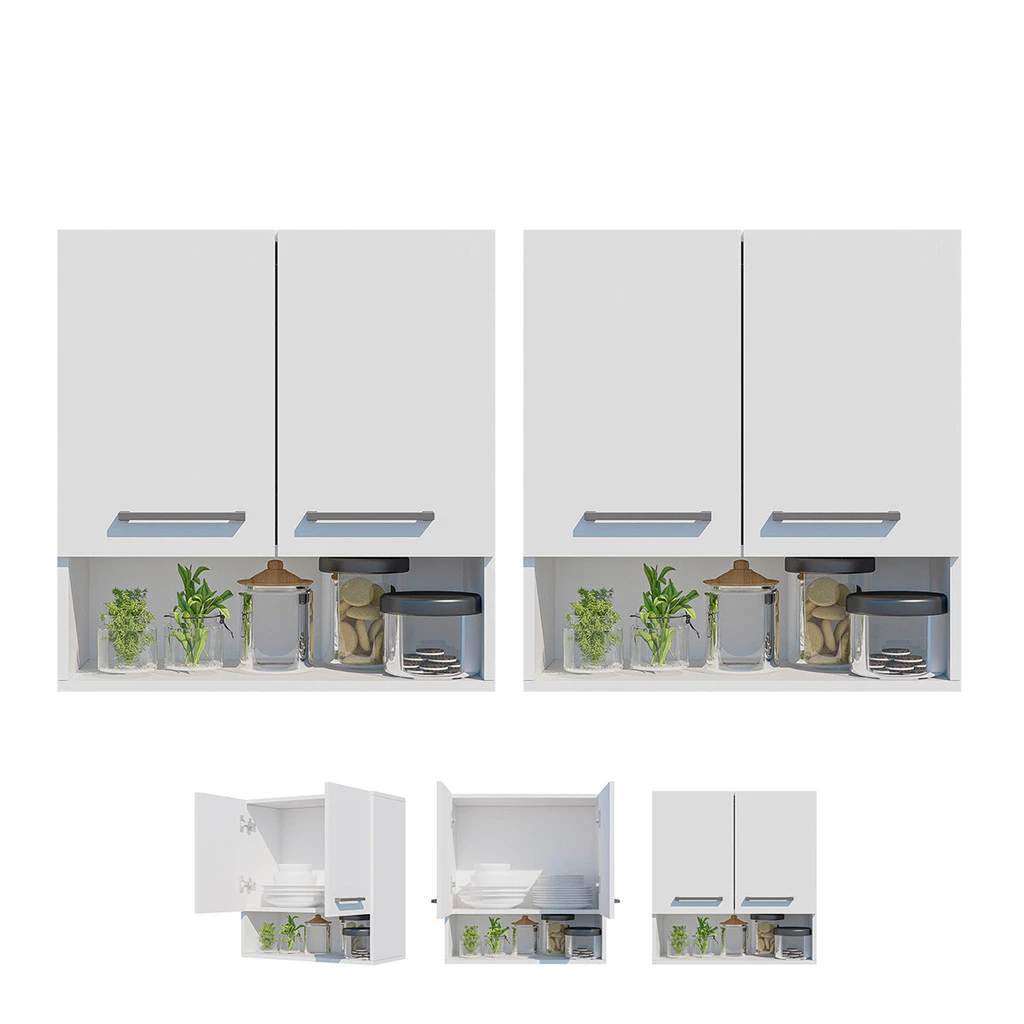 Kit 2 Armário Cozinha Aéreo 2 Portas 60cm Com Nicho Resistente ClickForte