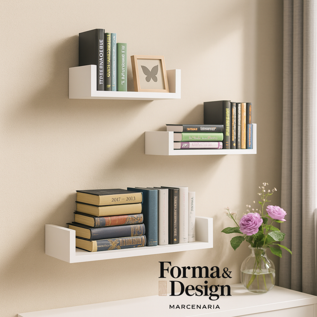 Kit 3 Prateleiras U MDF Nicho Branco 30cm | 40cm | 50cm | 60cm – Decorativo para Sala, Quarto e Cozinha Envio Imediato