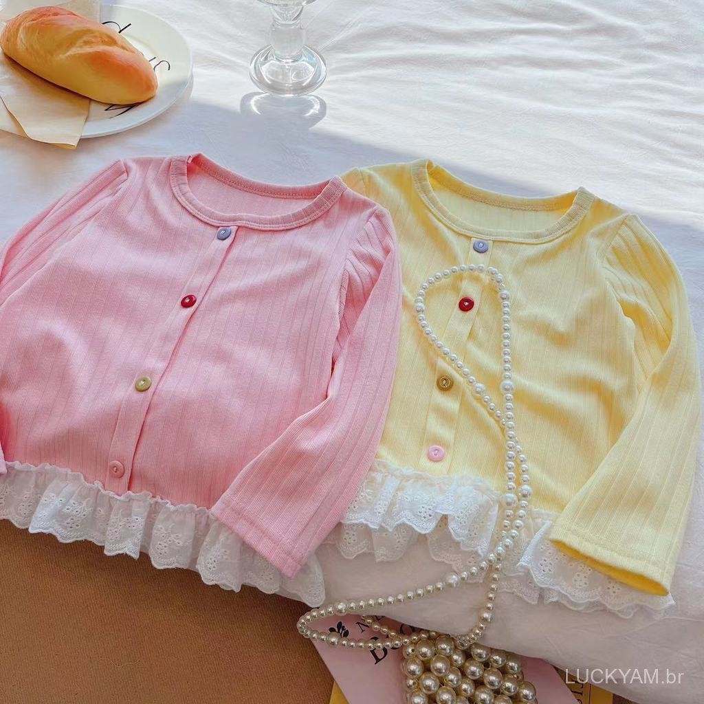 [Birthday Gift]Korean Style Children's Clothing Long-sleeved base layer New autumn children's sweet lace base shirt for