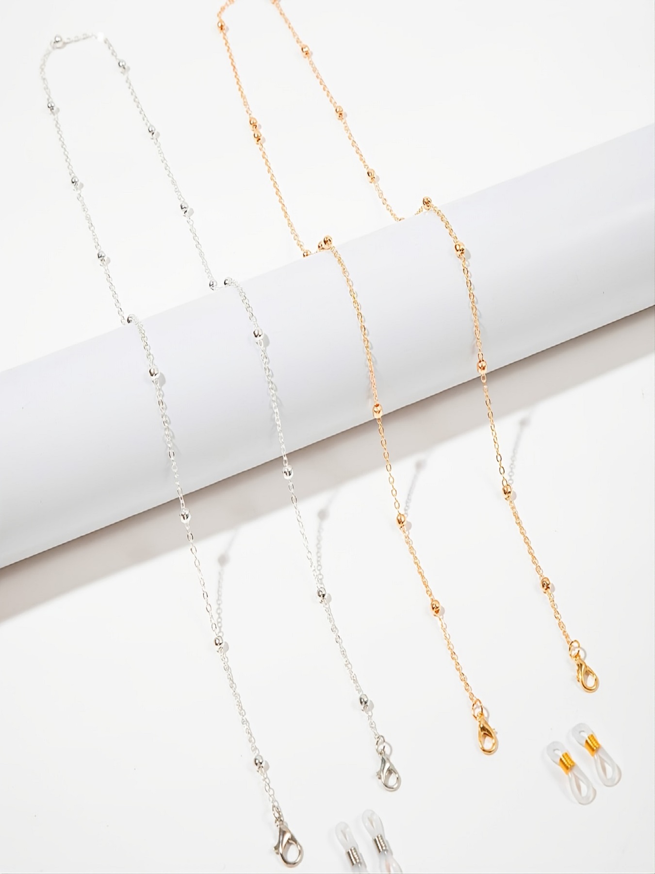 Conjunto De Corrente De Vidro 2 Peças De Metal Frisado Ouro Prata Óculos Retentor Cabo Feminino
