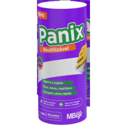 Pano de Limpeza Multiuso em Rolo Reutilizável Branco C/58 Unidades Panix (Uso Geral, Alta absorção)