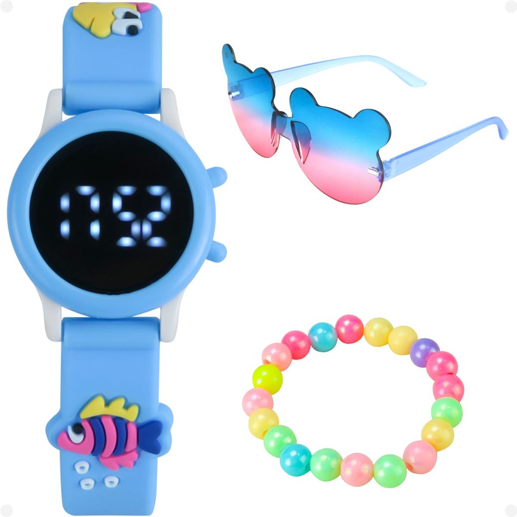 relogio digital menina infantil azul pulseira oculos sol original qualidade premium menina presente
