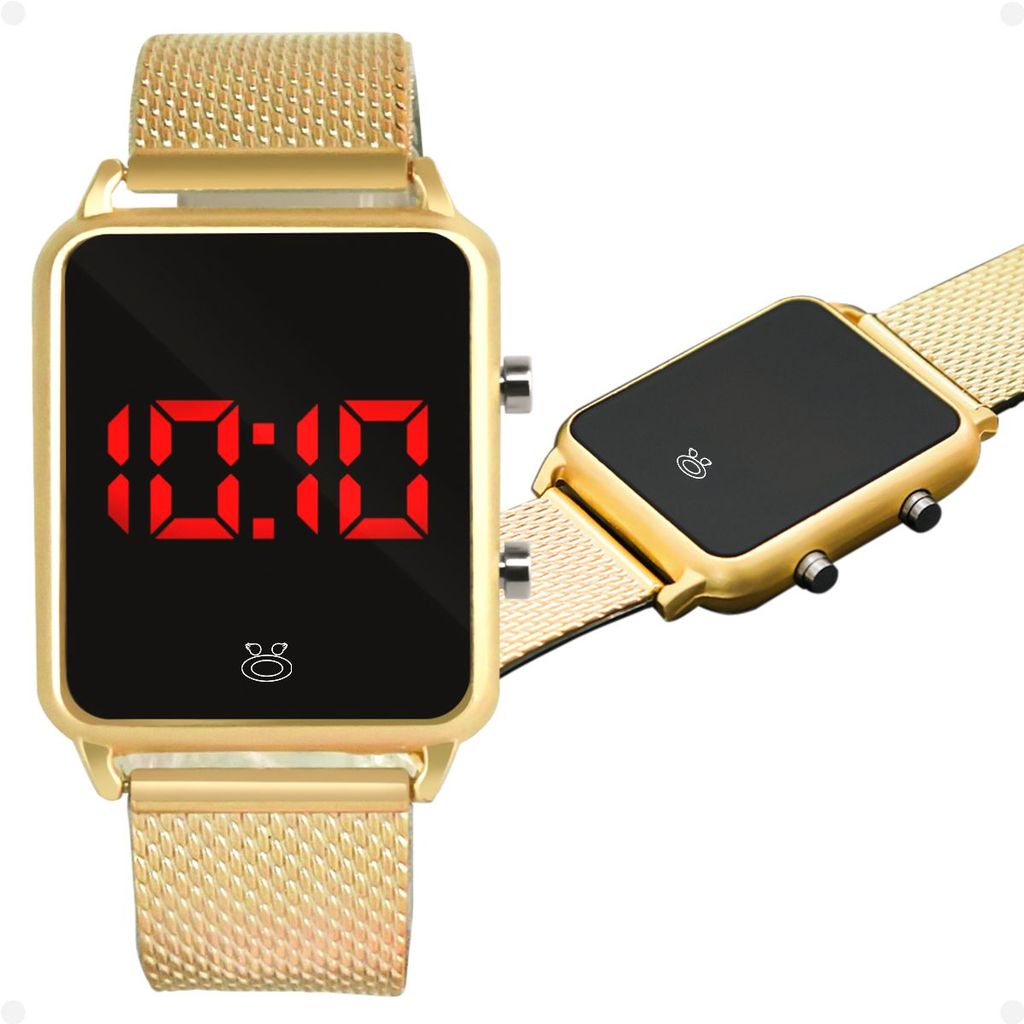Relogio banhado feminino + qualidade premium presente social led pulseira ajustável casual original