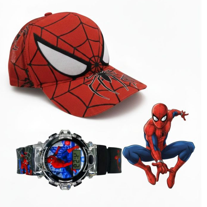Boné e relógio musical com led infantil masculino do homem aranha menino , seu filho merece novidade
