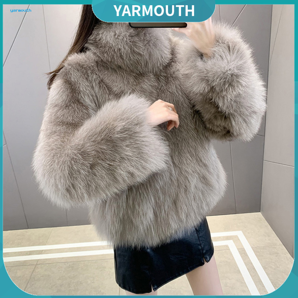 Solid Color Jacket Women Furry Coat Autumn Winter Women’s Plush Cardigan Thickened Short Faux Fur with Stand Collar He