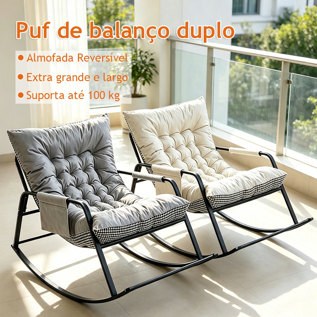 Poltrona Balanço Espreguiçadeira Lazy Confortável, Cadeira Dupla Extra Larga, Almofada Dupla Face
