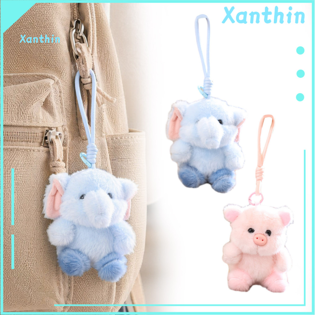 Plush Doll Mini Keychain Cute Pig Elephant Small Kawaii Stuffed Bag Charm Cartoon Key Ring Pendant for Backpack Purse Gi
