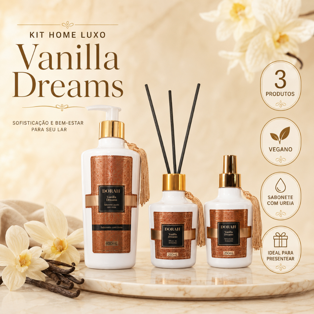 Kit Home Luxo Vanilla Dreams Dorah Beauty (Sabonete, Difusor e Perfume de Ambientes)