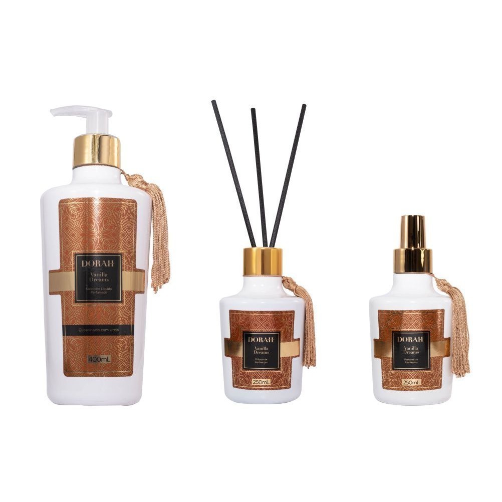 Linha Casa Perfumada e Elegante Dorah Beauty  - Vanilla Dreams (Difusor, Sabonete e Perfume de Ambientes)