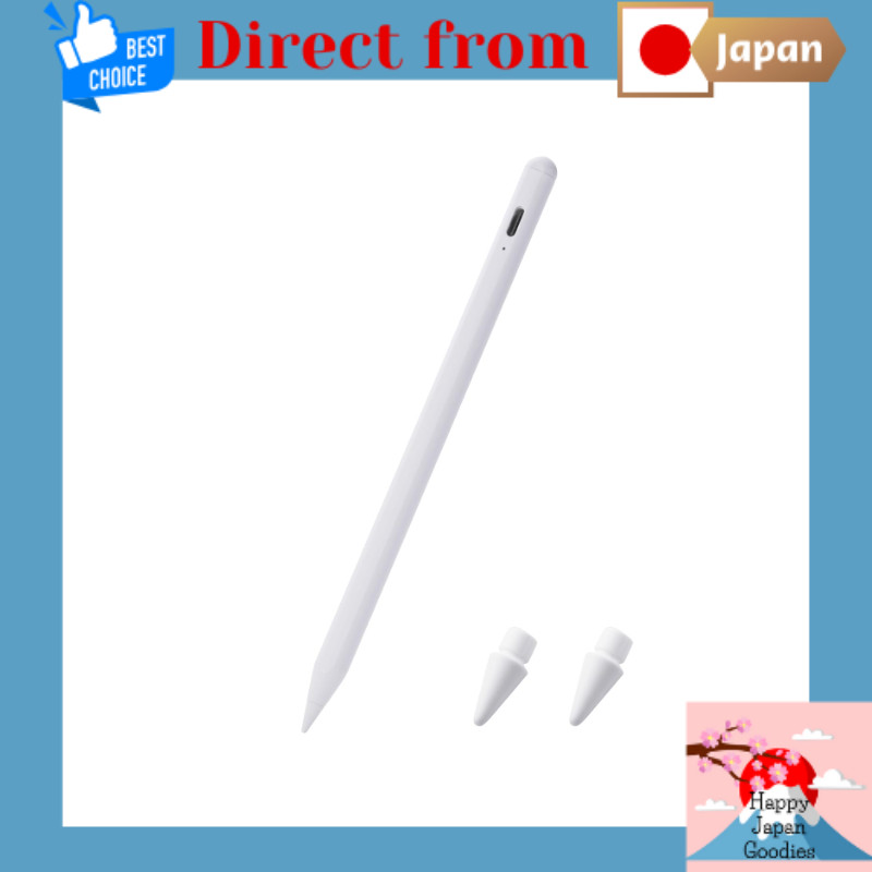 ELECOM Active Stylus Pen for iPad (2018-2025) Fast Charge Tilt Sensitive Magnetic White P-TPACSTAP09WWH [Direct from Japan]