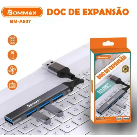 Hub Usb 3.0 de 4 Portas Usb Expansor USB PC Notebook e Celular Todo Em Alumínio - Bommax
