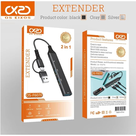 HUB USB Com Entrada Carregador Tipo-C 30W + Adaptador OTG Para Celular e Notebook