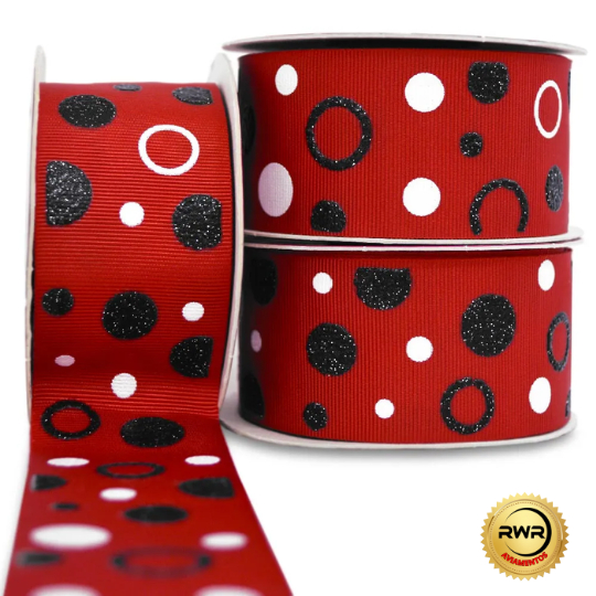 2,5 metros Fita Decore Glitter Círculos Vermelho EGP009SG Cor 026 38mm nº9