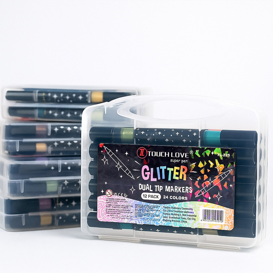 Caneta Marcadora acrílica Glitter Metalizada Ponta Dupla para Colorir Brilhante 24 Cores