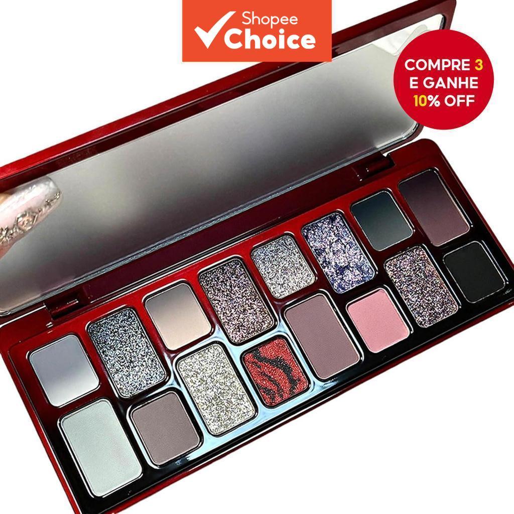 K'APEINE Paleta de Sombras de Olho Original de 16 Cores - Tons Frios & Texturas Multi-Glitter em Estojo Vermelho