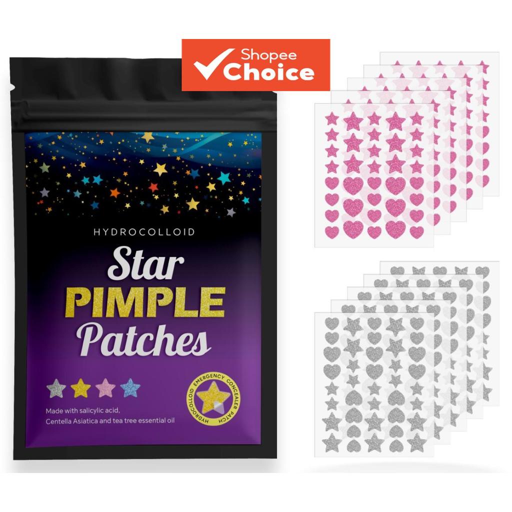 360+432 unidades de adesivos de acne em glitter rosa e cor sólida, em formato de estrela e coração, hidrocolóides,