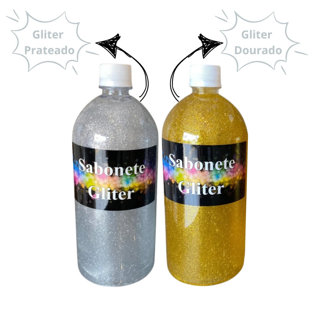 Base Para Sabonete Liquido Com Glitter Neutra - Cor do Sabonete Dourado e Prateado