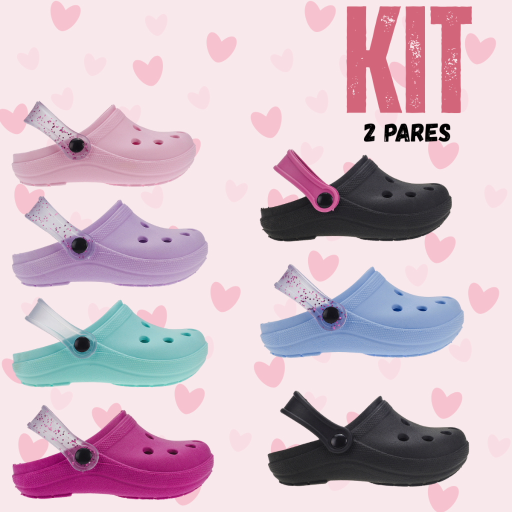 Kit 2 Pares Sandália Babuche Meninas Infantil Varias Cores Delicadas Glitter Conforto Extremo