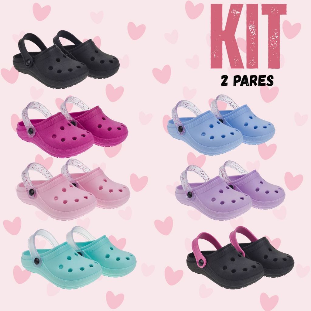 Kit 2 Pares Sandália Babuche Meninas Infantil Varias Cores Delicadas Glitter Conforto Extremo