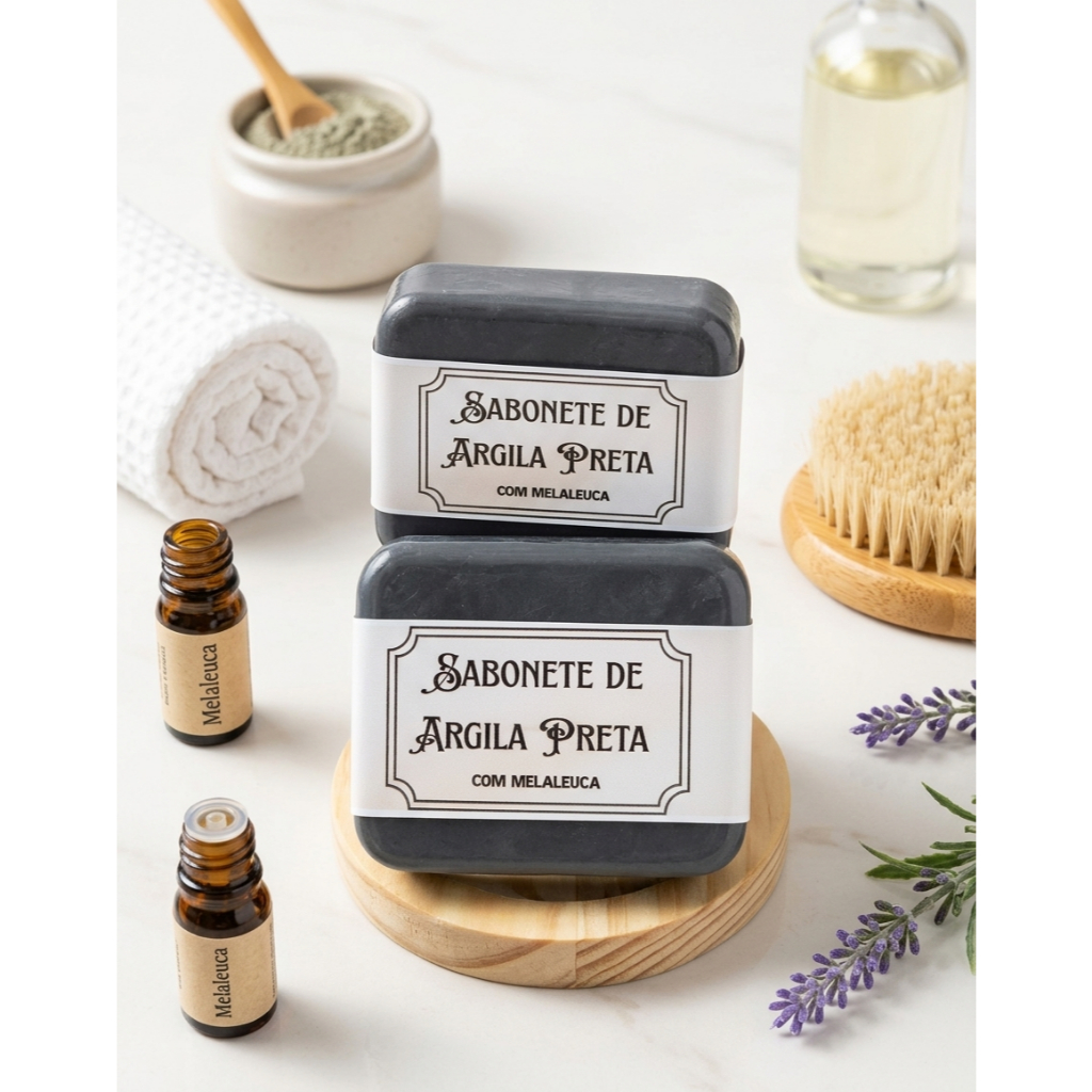 Sabonete Facial Argila Preta com Melaleuca Natural - Anti-acne, Combate Cravos, Espinhas e Oleosidade