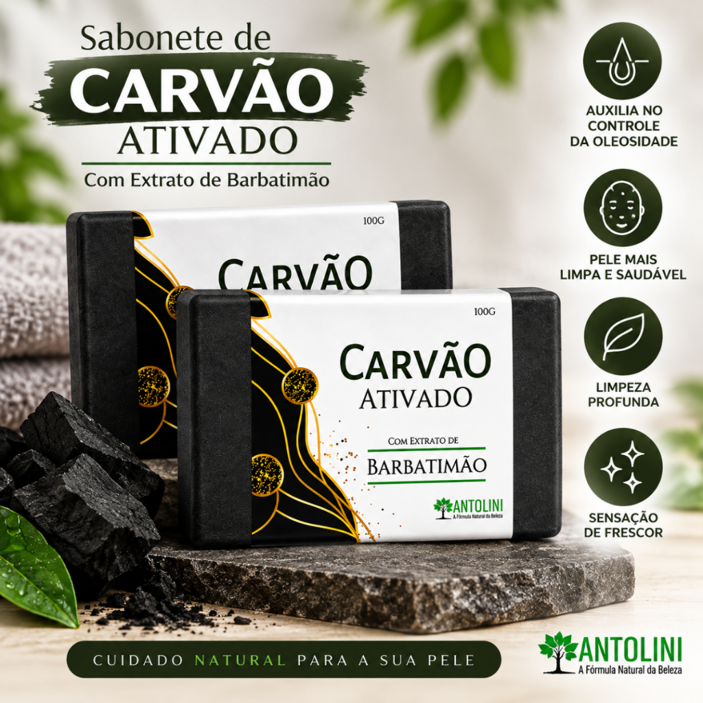Kit 2 Sabonetes Carvão Ativado Melaleuca Facial Pele Oleosa Cravos Espinhas